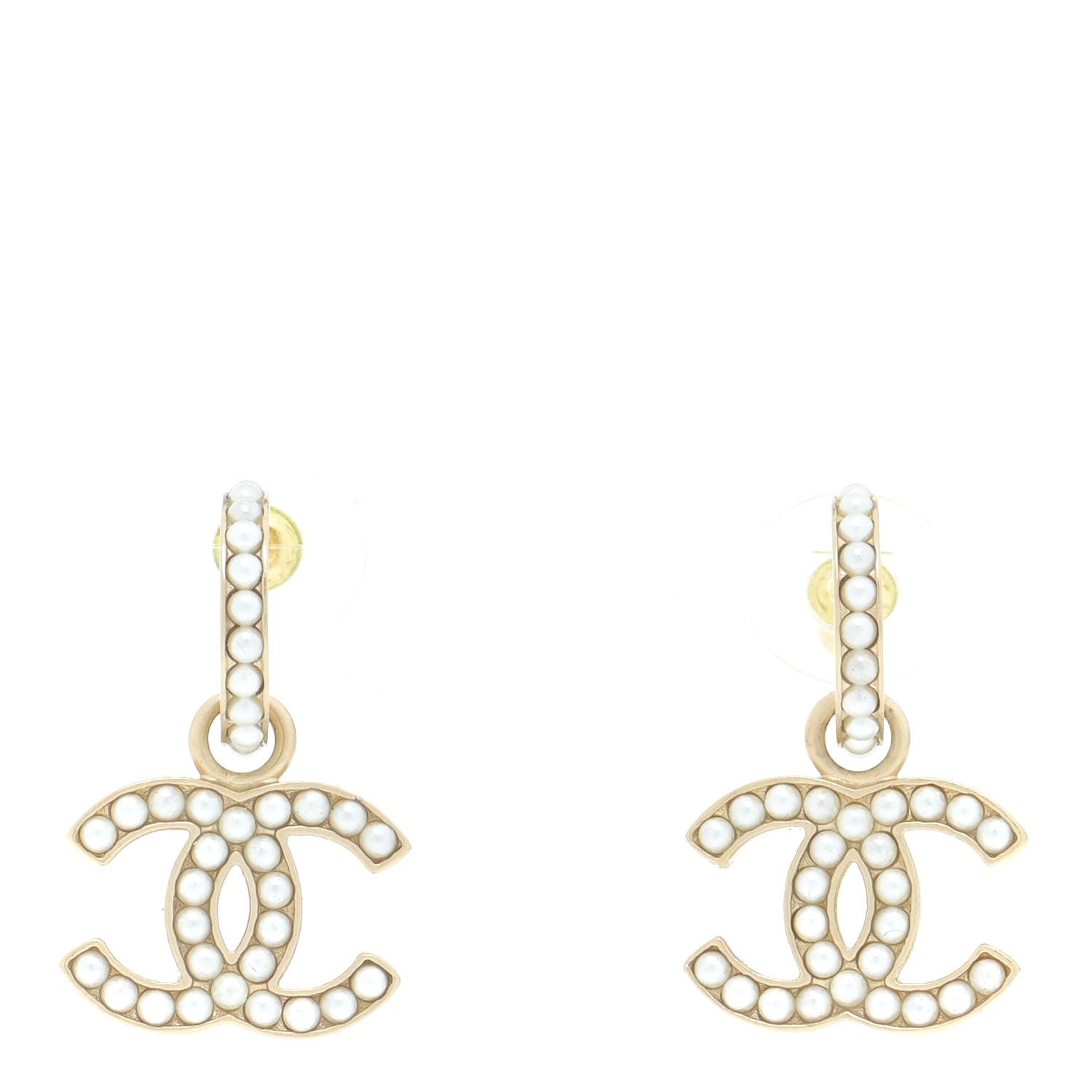 Chanel Pearl CC Hoop Drop Earring Gold 1 of 6
