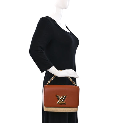 Louis Vuitton Calfskin Raffia Twist Shoulder Bag MM Caramel 2 of 8