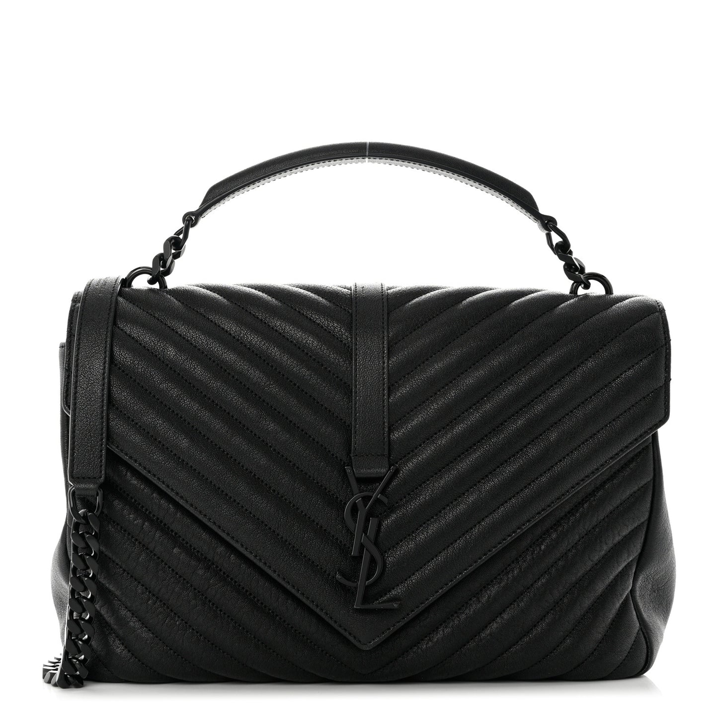 Sheepskin Matelasse Chevron Monogram Monochrome Large College Satchel Black
