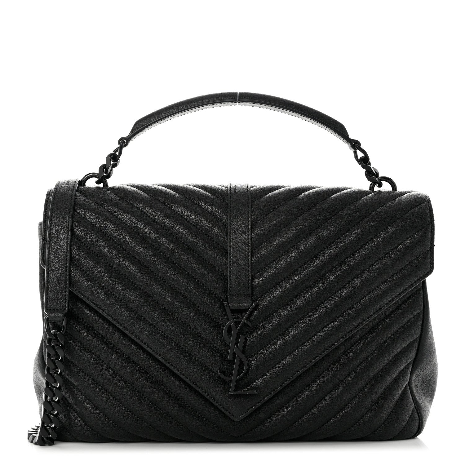 Saint Laurent Sheepskin Matelasse Chevron Monogram Monochrome Large College Satchel Black 1 of 10