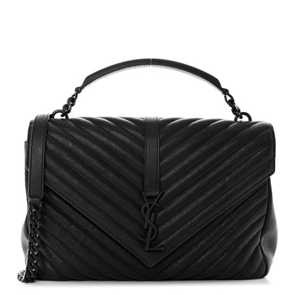 Saint Laurent Sheepskin Matelasse Chevron Monogram Monochrome Large College Satchel Black 1 of 10