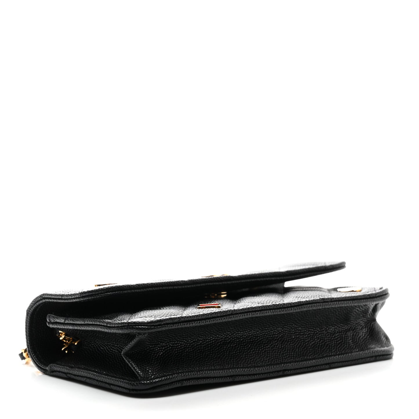 Caviar Quilted Enamel Coco Casino Flap Phone Holder With Chain Black