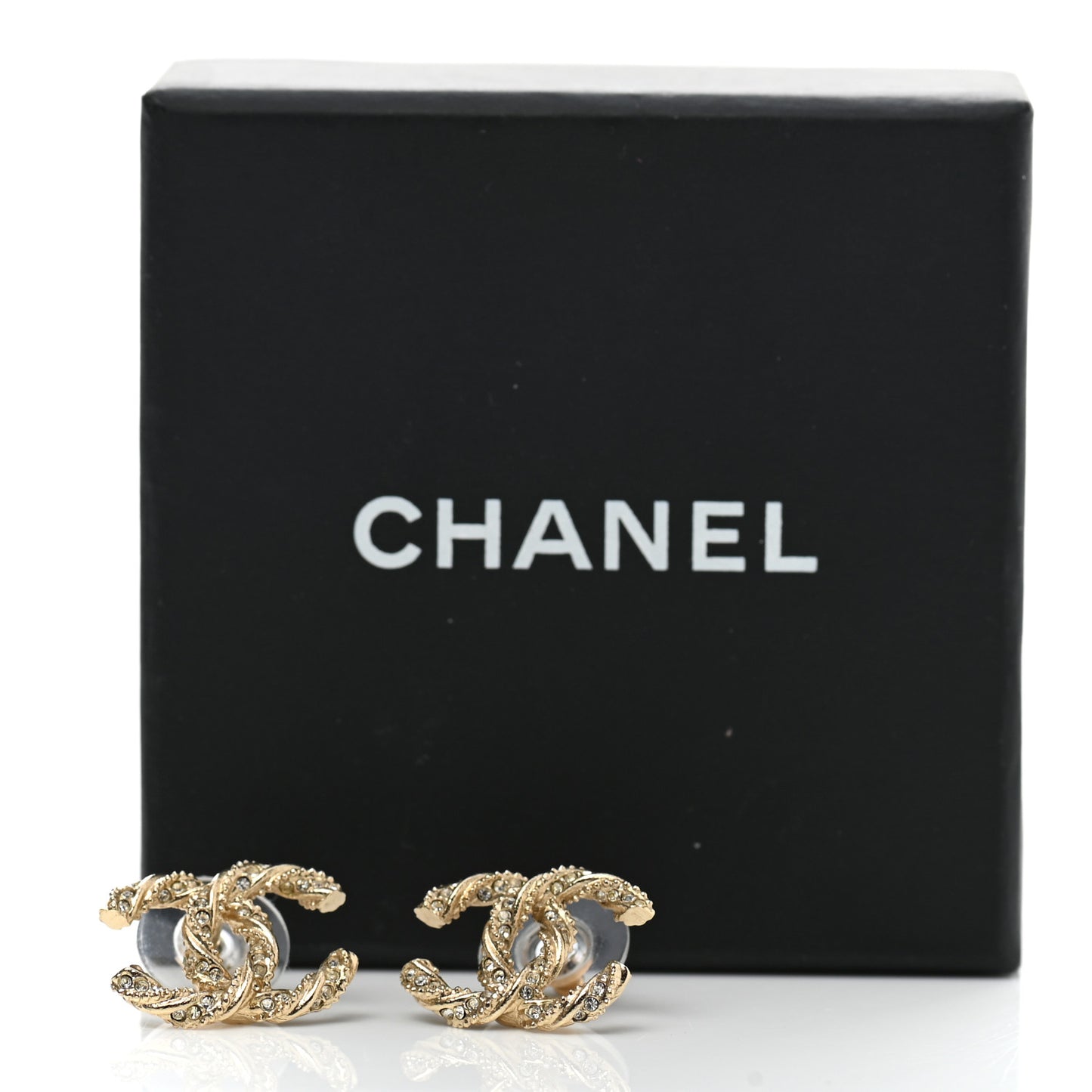 Crystal Twisted CC Earrings Gold