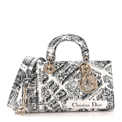 Christian Dior Calfskin Plan De Paris Printed Medium Lady D-Joy White Black 1 of 10