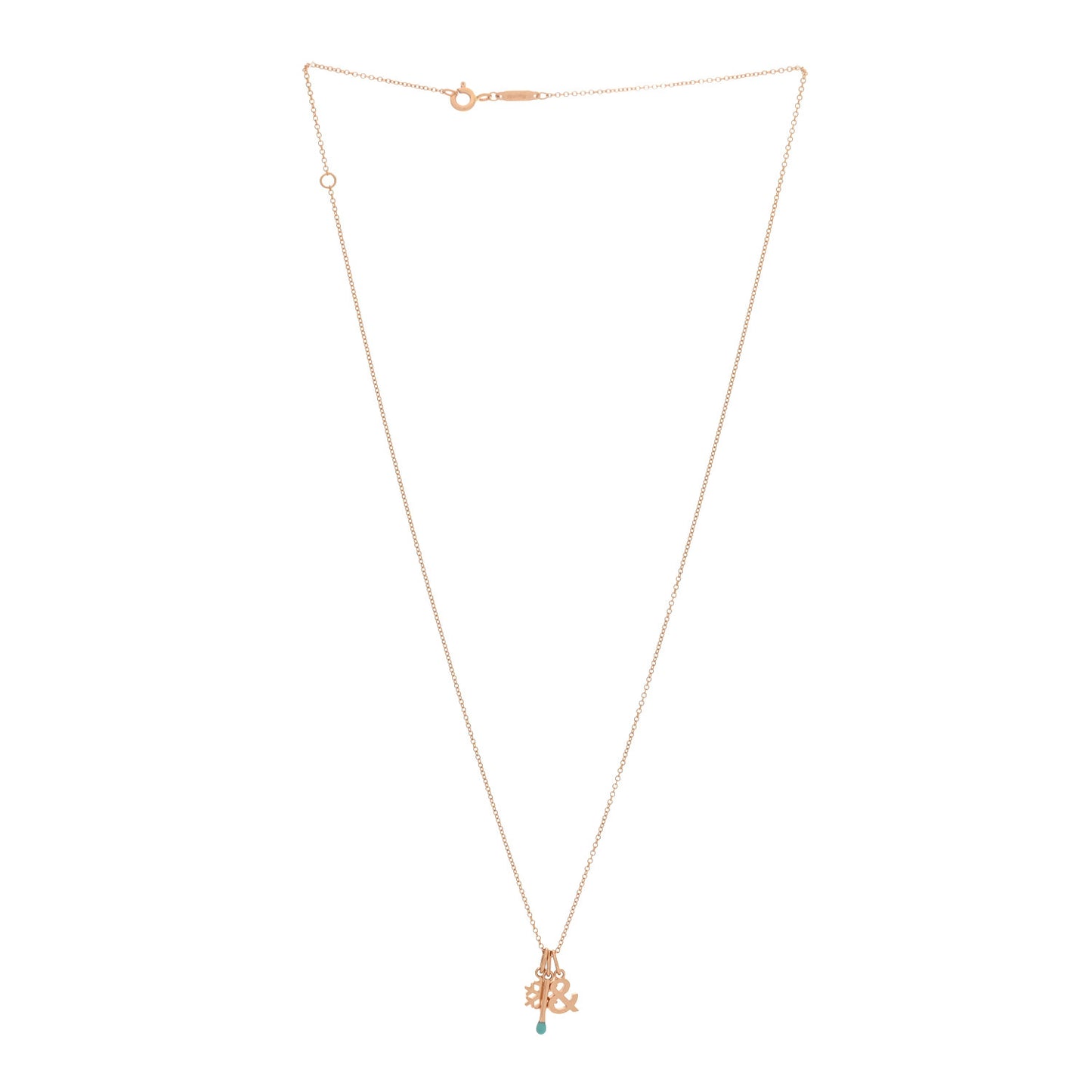 18K Rose Gold Enamel Ampersand Snowflake Match Pendant Necklace Blue