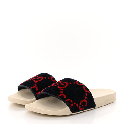 Gucci Terry Cloth GG Monogram Slide Sandals 36 Blue Red 3 of 10