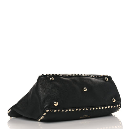 Valentino Garavani Alce Printed Calfskin Medium Rockstud Tote Black 4 of 8