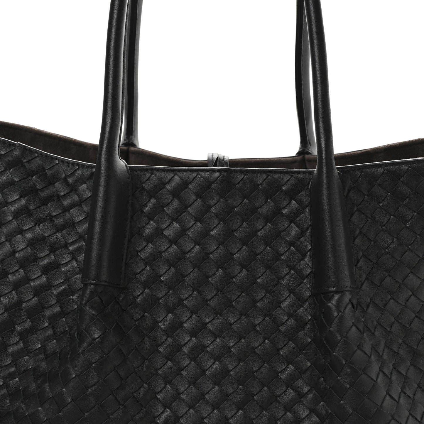 Calfskin Intrecciato Large Pinacoteca Reversible Tote Black Fondant