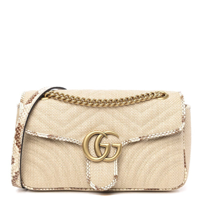 Gucci Raffia Elaphe Matelasse Small GG Marmont Shoulder Bag Natural Cream Brown 1 of 10