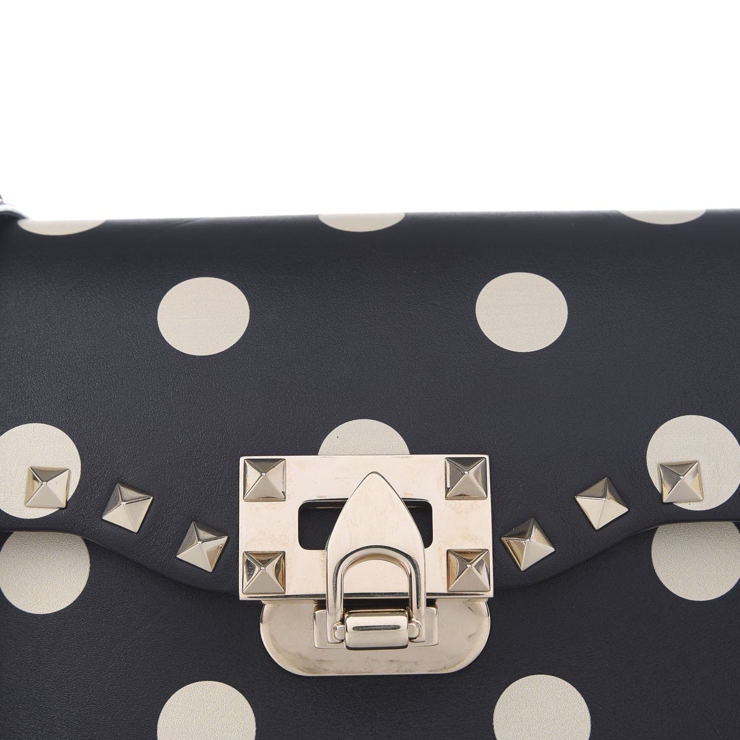 Valentino Garavani Vitello Polka Dot Medium Rockstud Flip Lock Crossbody Bag Black Light Ivory 7 of 10