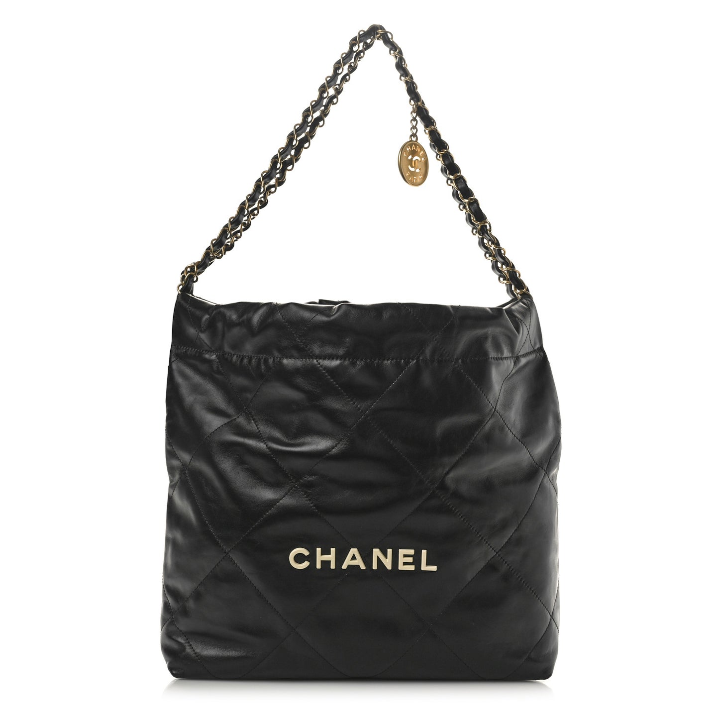 Shiny Calfskin Quilted Small Chanel 22 Black