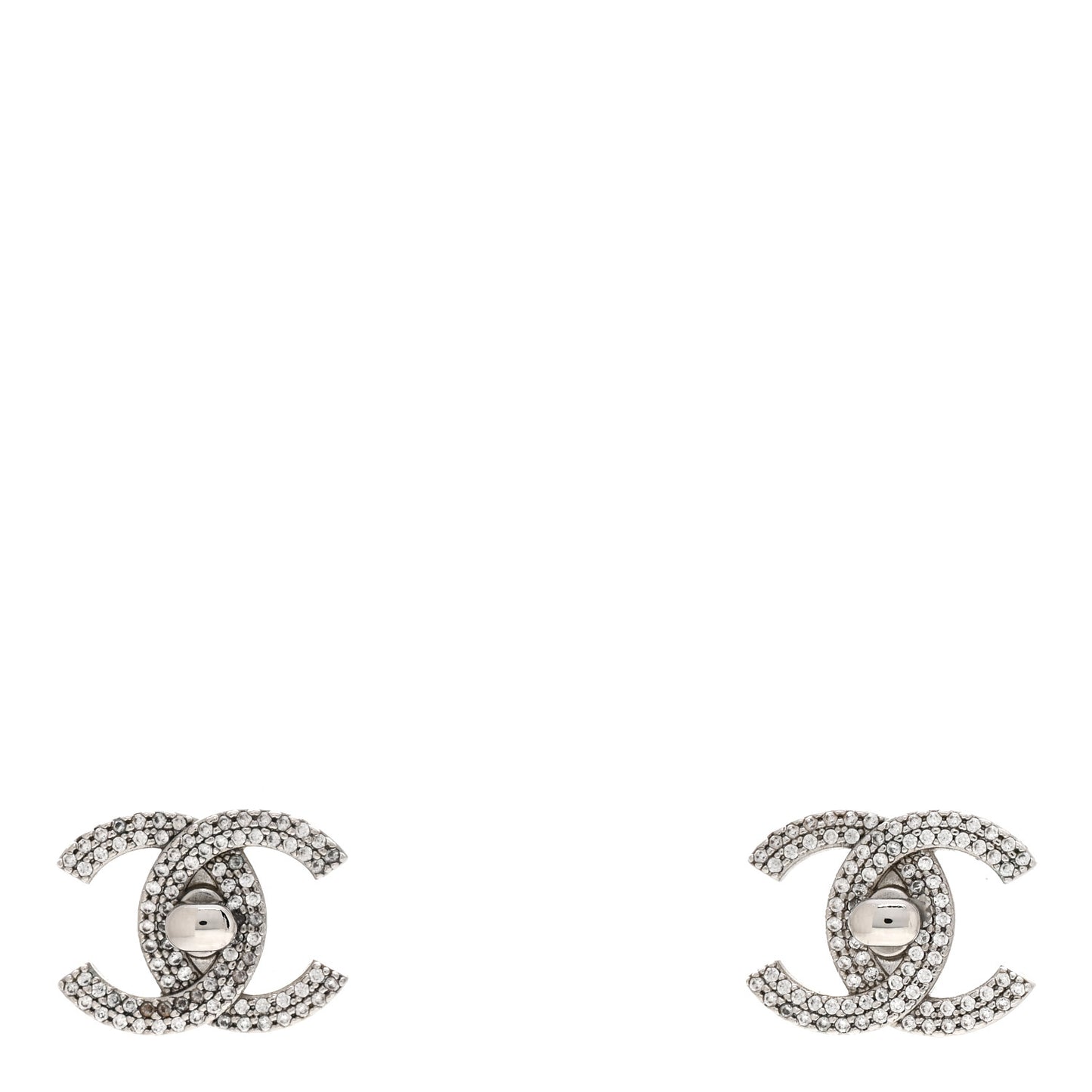 Crystal CC Turnlock Earrings Silver