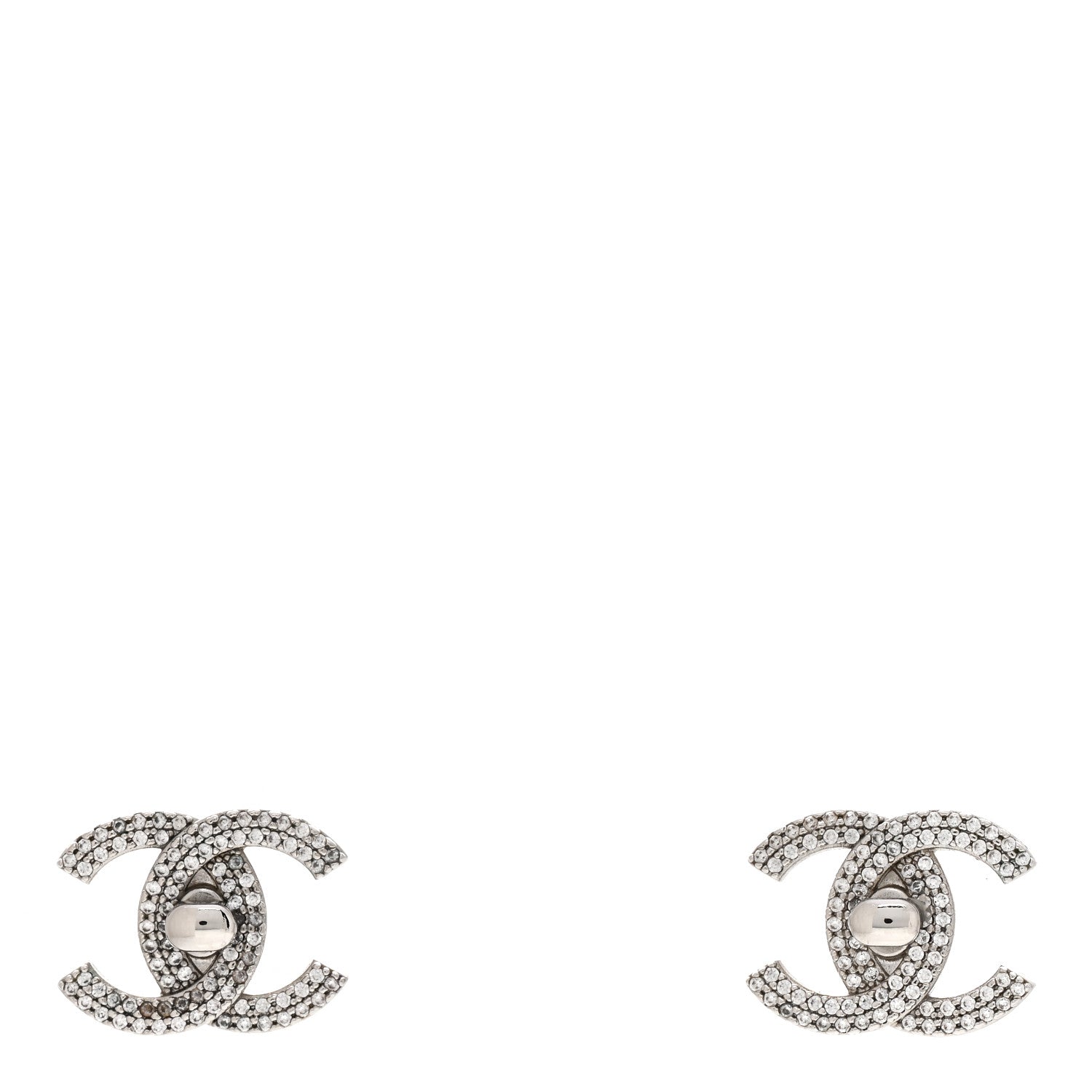 Chanel Crystal CC Turnlock Earrings Silver 1 of 4