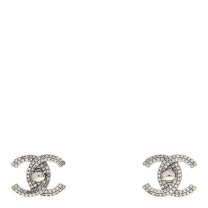 Chanel Crystal CC Turnlock Earrings Silver 1 of 4