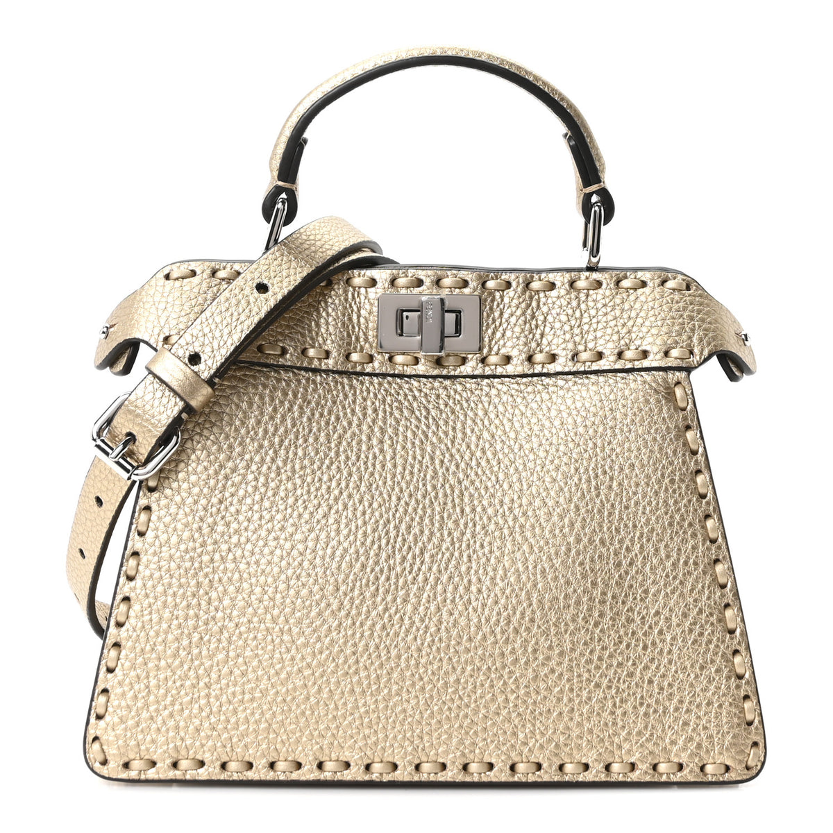 Fendi Metallic Cuoio Roma Sellerissima Nappa Sintetica Tape Stitch Petite Peekaboo I SEE U Iconic Satchel Platino 1 of 9