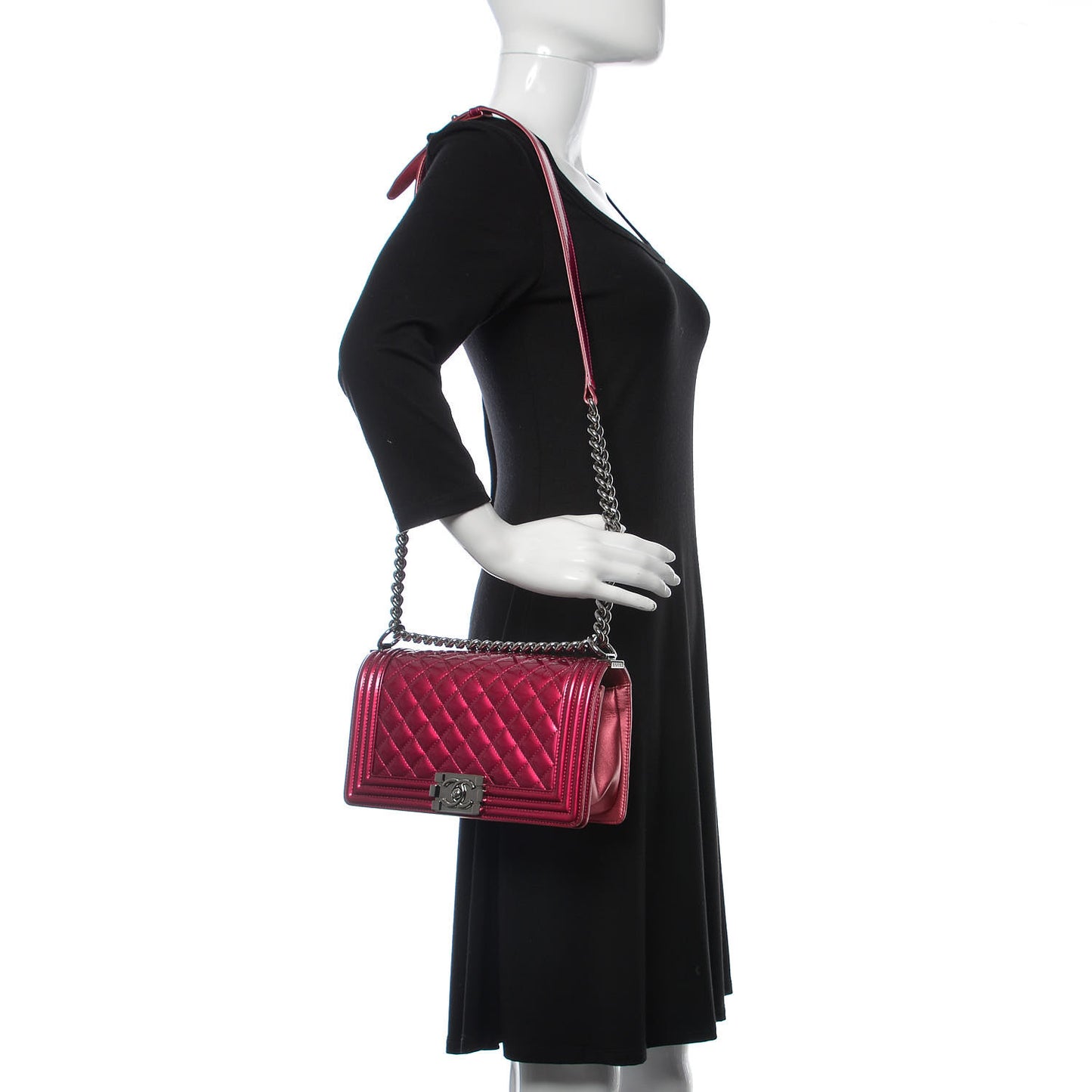 Metallic Patent Calfskin Quilted Medium Boy Flap Pink