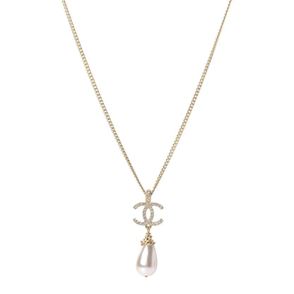 Chanel Pearl Crystal Twisted CC Drop Necklace Gold 1 of 6