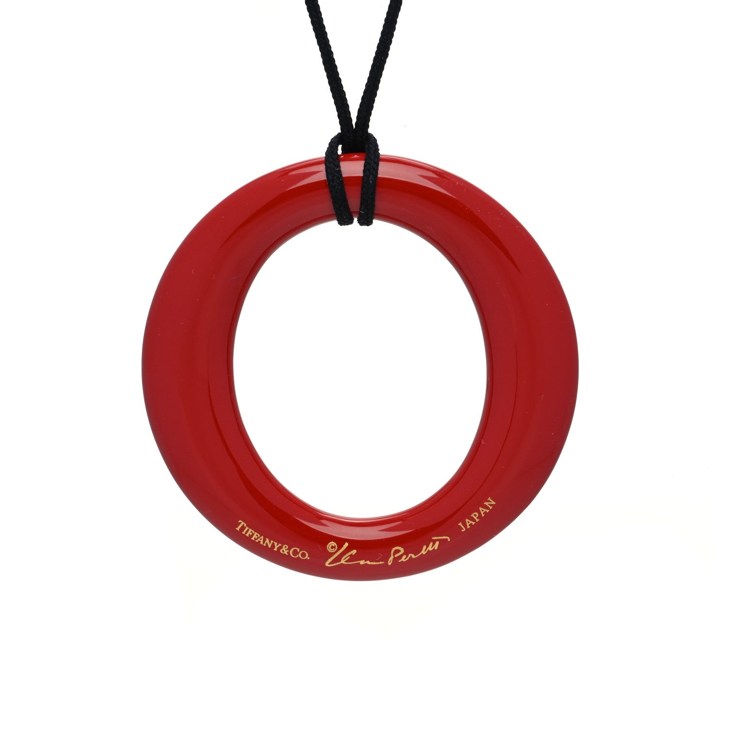 Tiffany Lacquer Hardwood Elsa Peretti Sevillana Pendant Cord Necklace Red 4 of 5