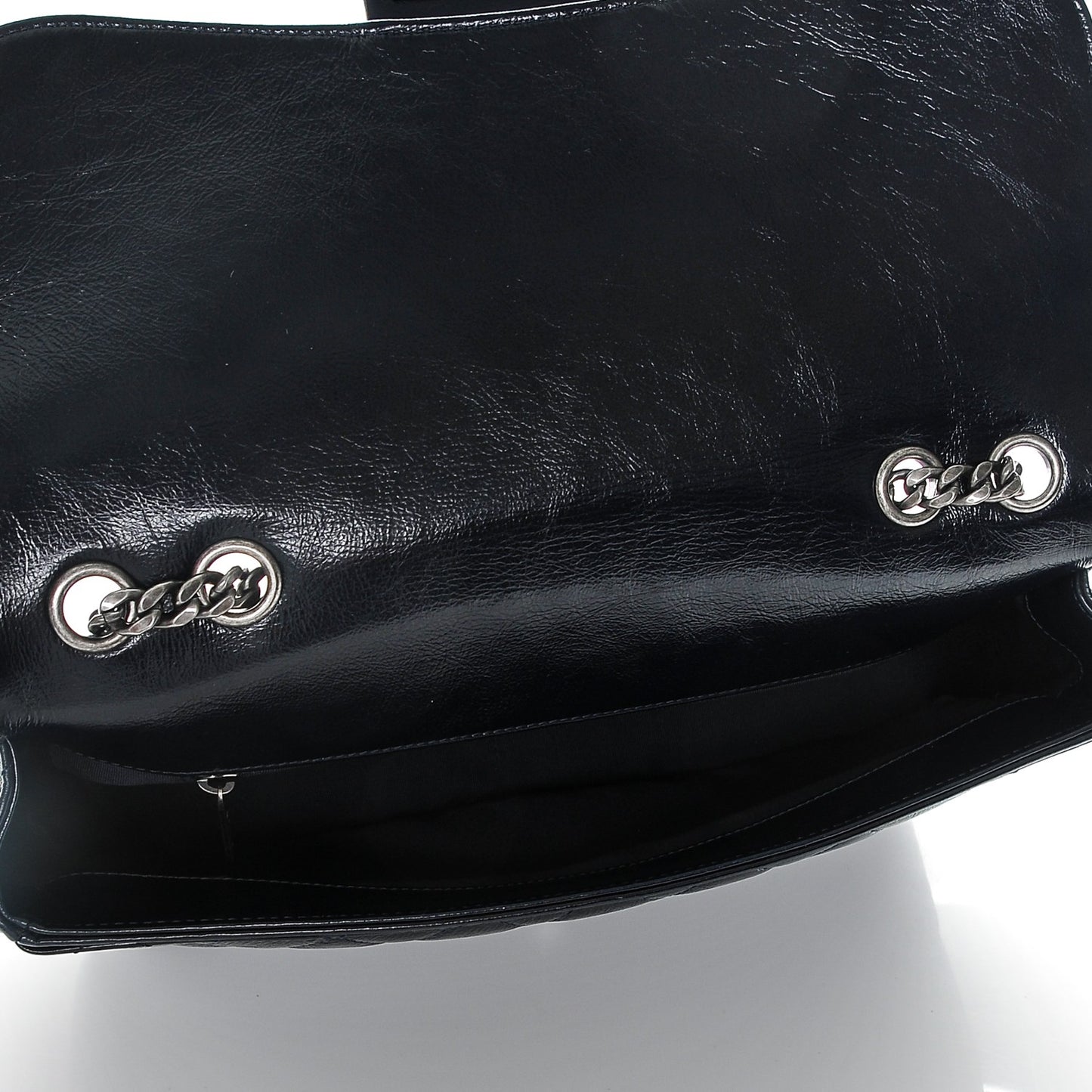 Crinkled Patent Jumbo Flap Dark Navy