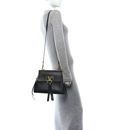 Valentino Garavani Pebbled Calfskin Large VRing Chain Shoulder Bag Black 2 of 9
