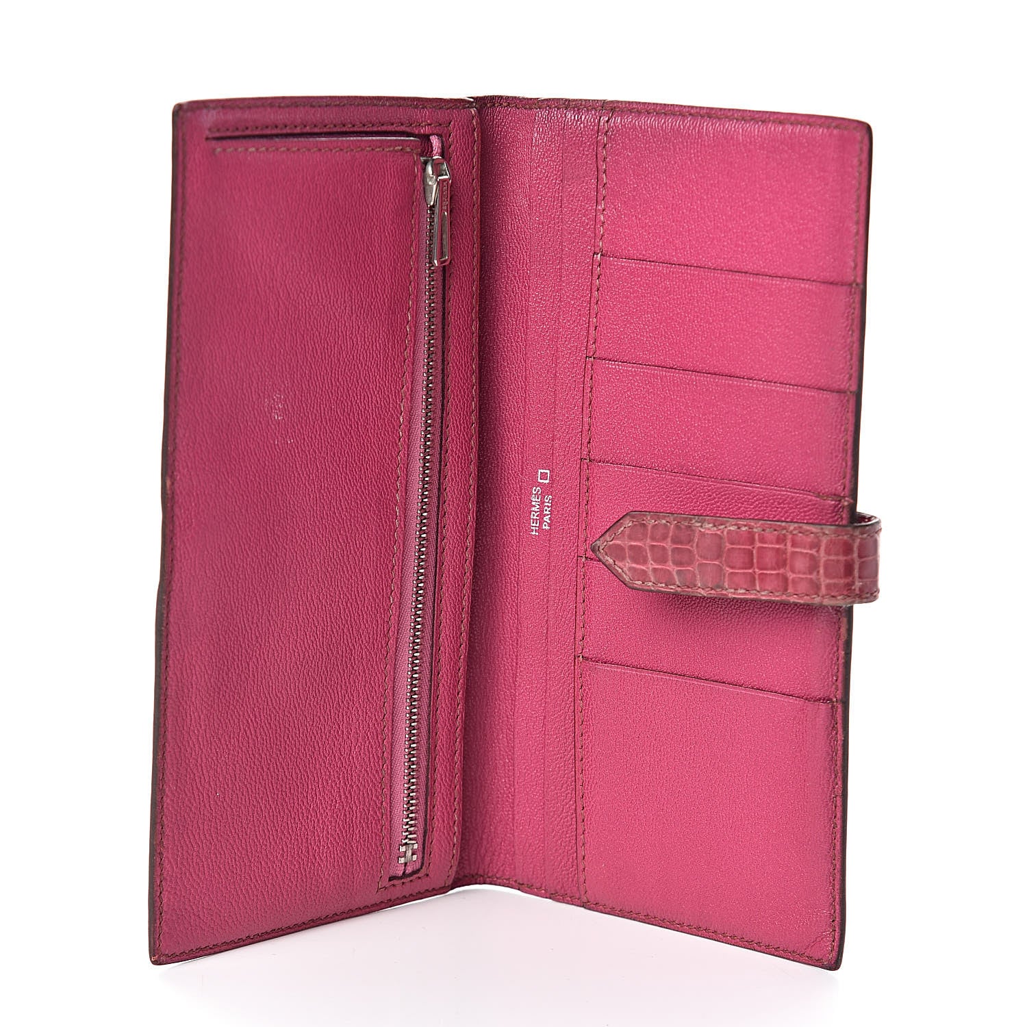 Hermes Shiny Alligator Bearn Wallet Fuchsia 5 of 9