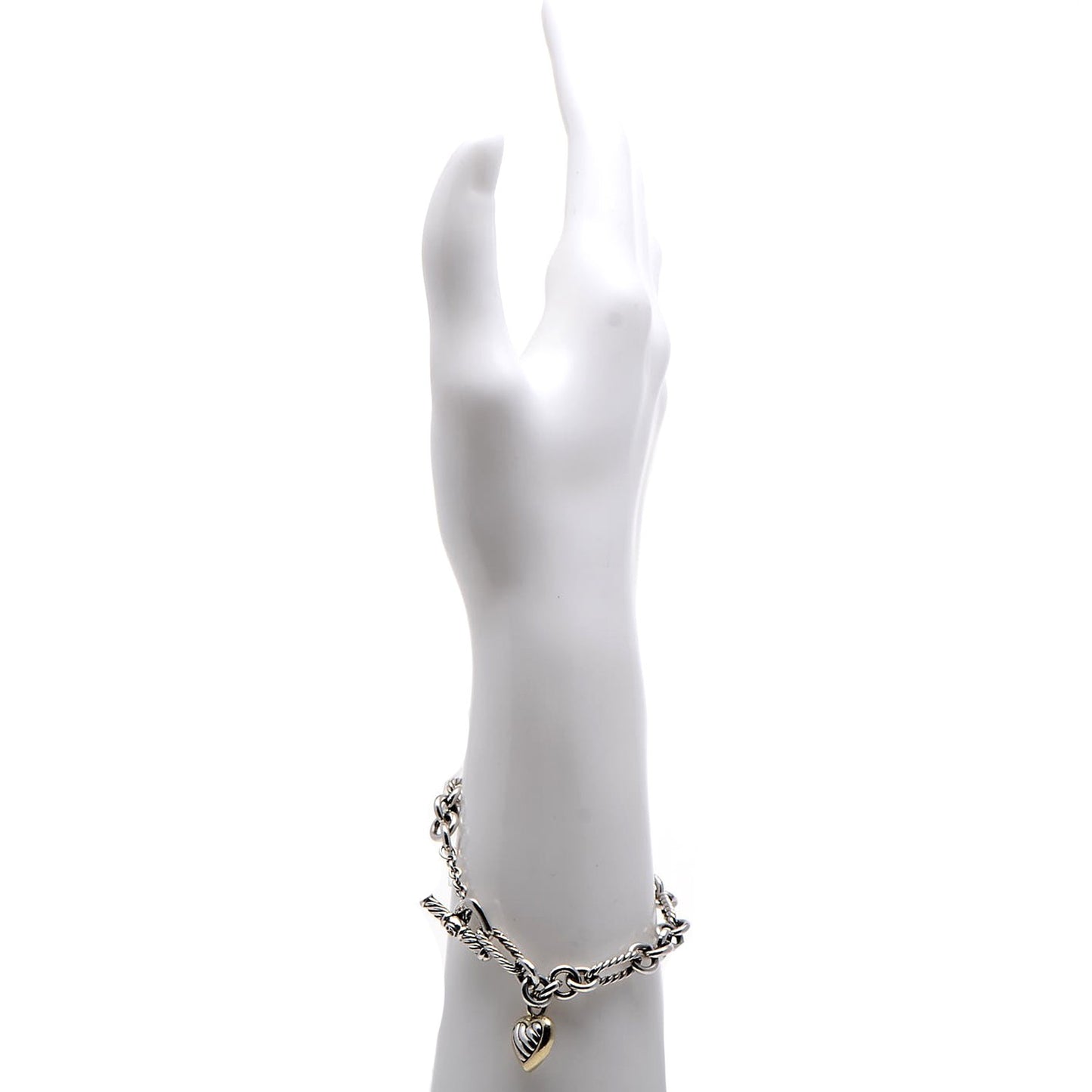 Sterling Silver 18K Yellow Gold Cable Heart Charm Bracelet