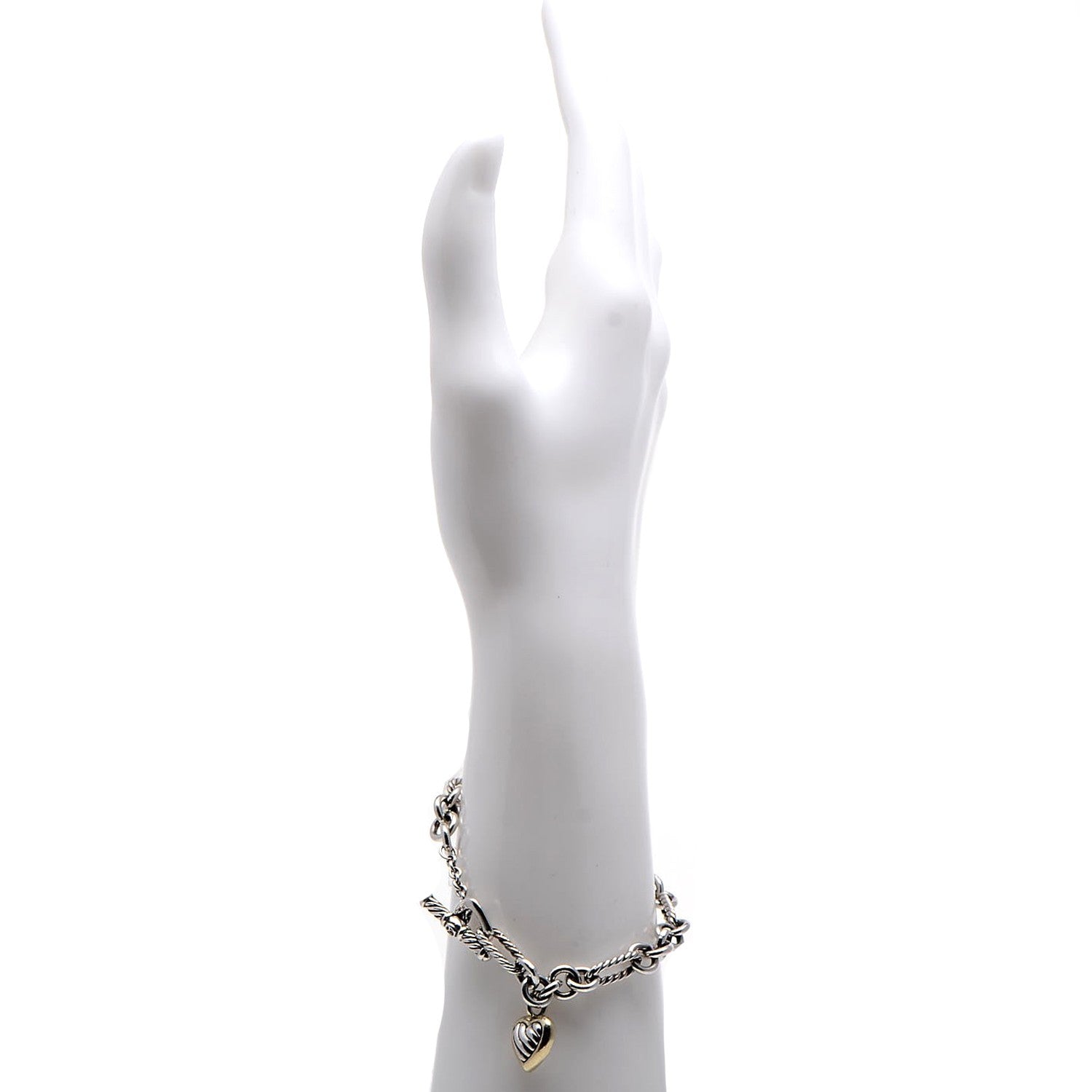 David Yurman Sterling Silver 18K Yellow Gold Cable Heart Charm Bracelet 2 of 5