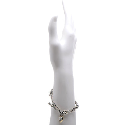 David Yurman Sterling Silver 18K Yellow Gold Cable Heart Charm Bracelet 2 of 5