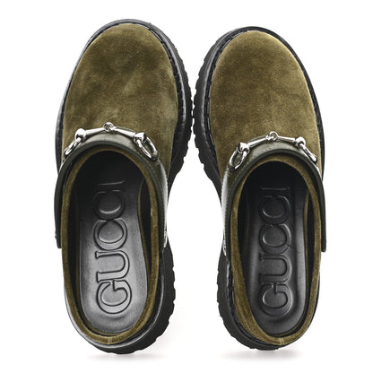 Gucci Suede Womens Horsebit Platform Mules 36 Dark Green 2 of 11