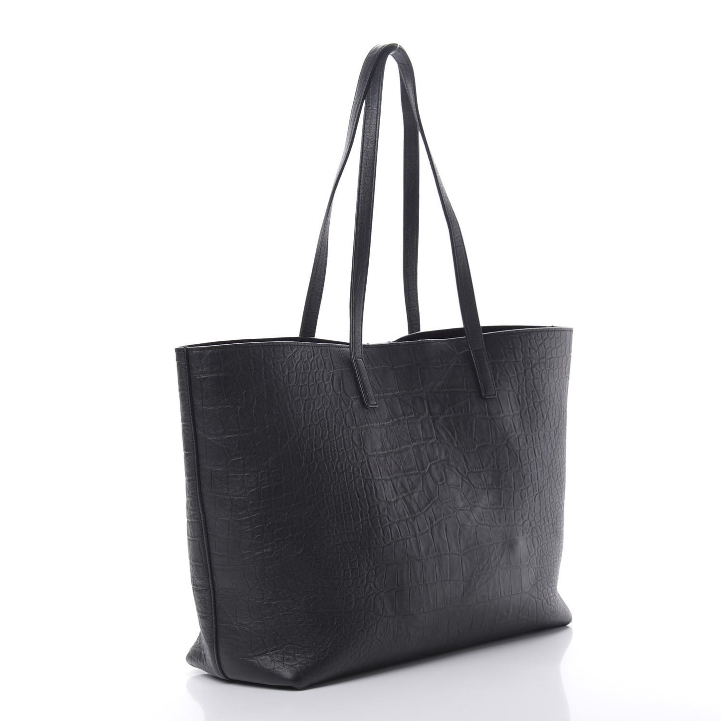 Calfskin Crocodile Embossed Large Shopper Tote Black