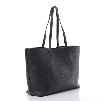 Saint Laurent Calfskin Crocodile Embossed Large Shopper Tote Black 4 of 14