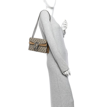 Gucci GG Supreme Monogram Suede Crystal Small Dionysus Shoulder Bag Beige Ebony Taupe 2 of 11