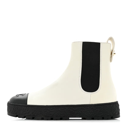 Chanel Calfskin Cap Toe CC Ankle Boots 38 White Black 1 of 10