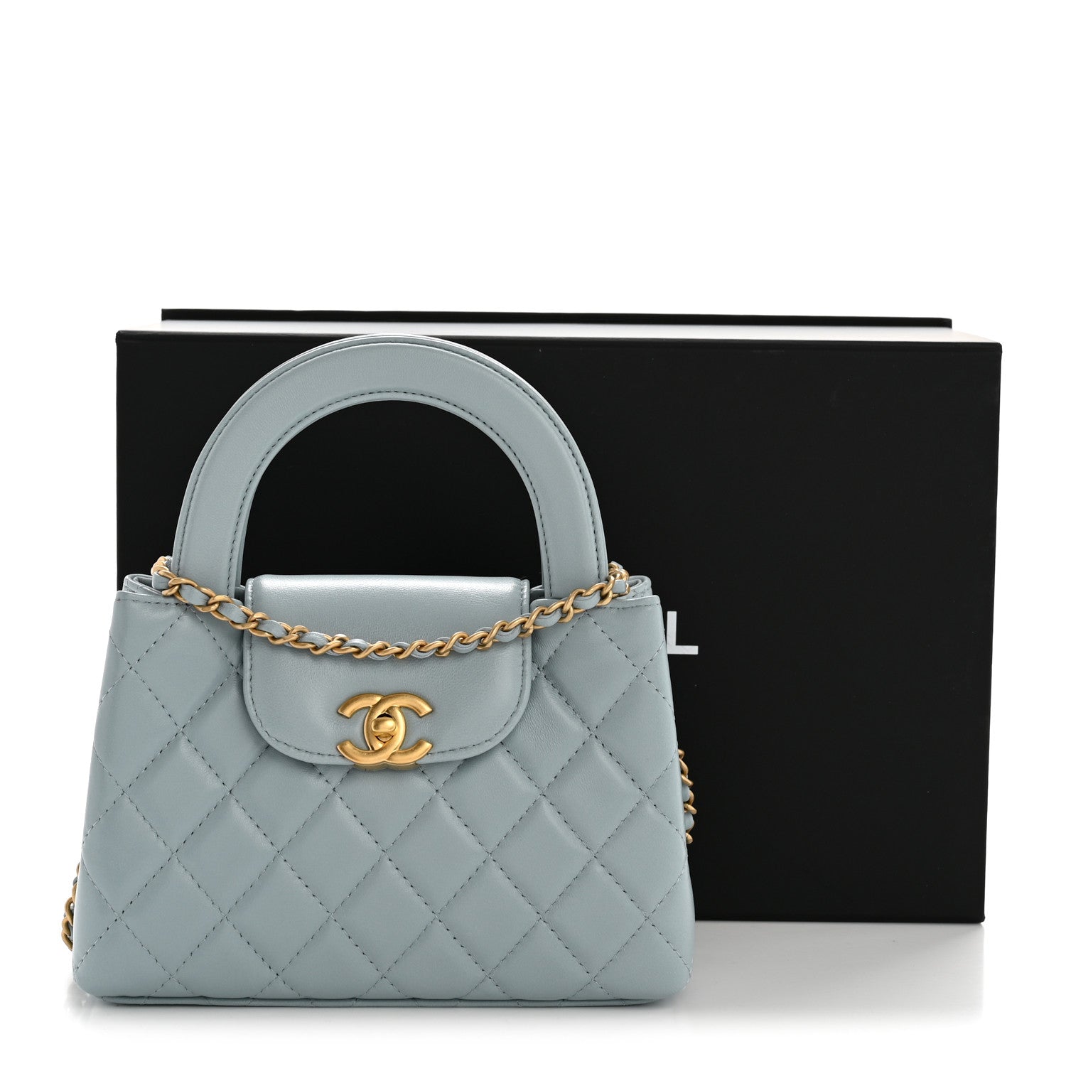 Chanel Shiny Aged Calfskin Quilted Nano Kelly Shopper Light Blue 11 of 11