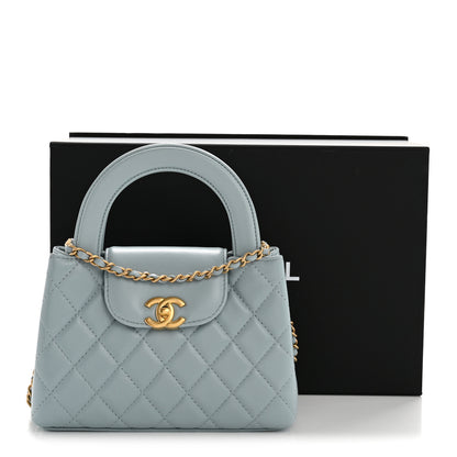 Chanel Shiny Aged Calfskin Quilted Nano Kelly Shopper Light Blue 11 of 11