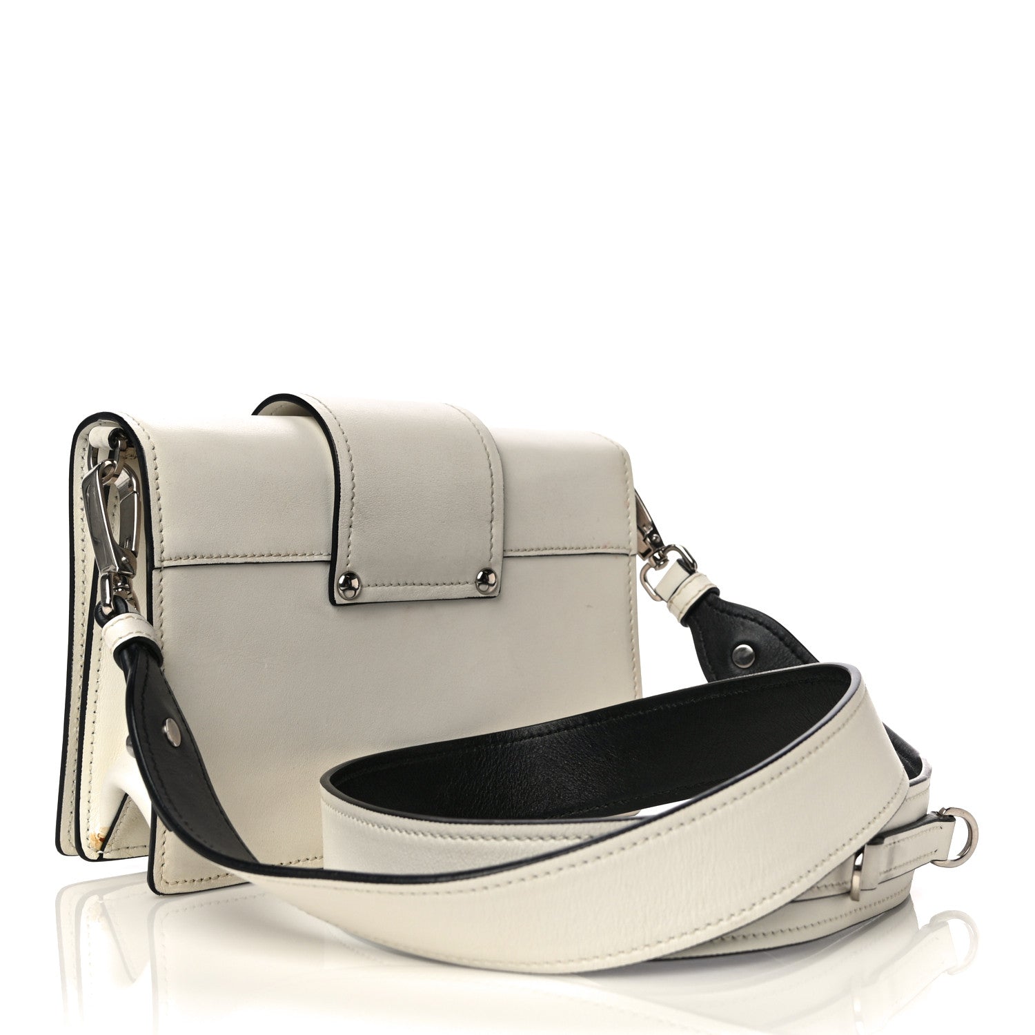 Prada City Calf Plex Ribbon Bag White Black 3 of 20