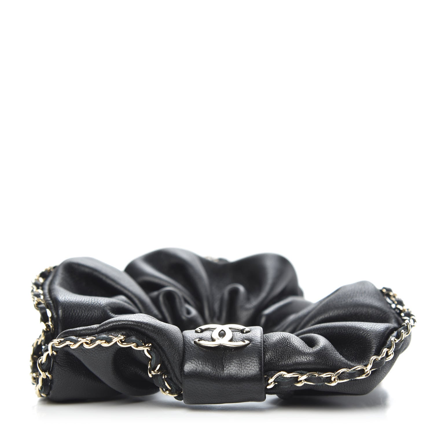 Chanel Lambskin Chain CC Hair Scrunchie Black Gold 3 of 5