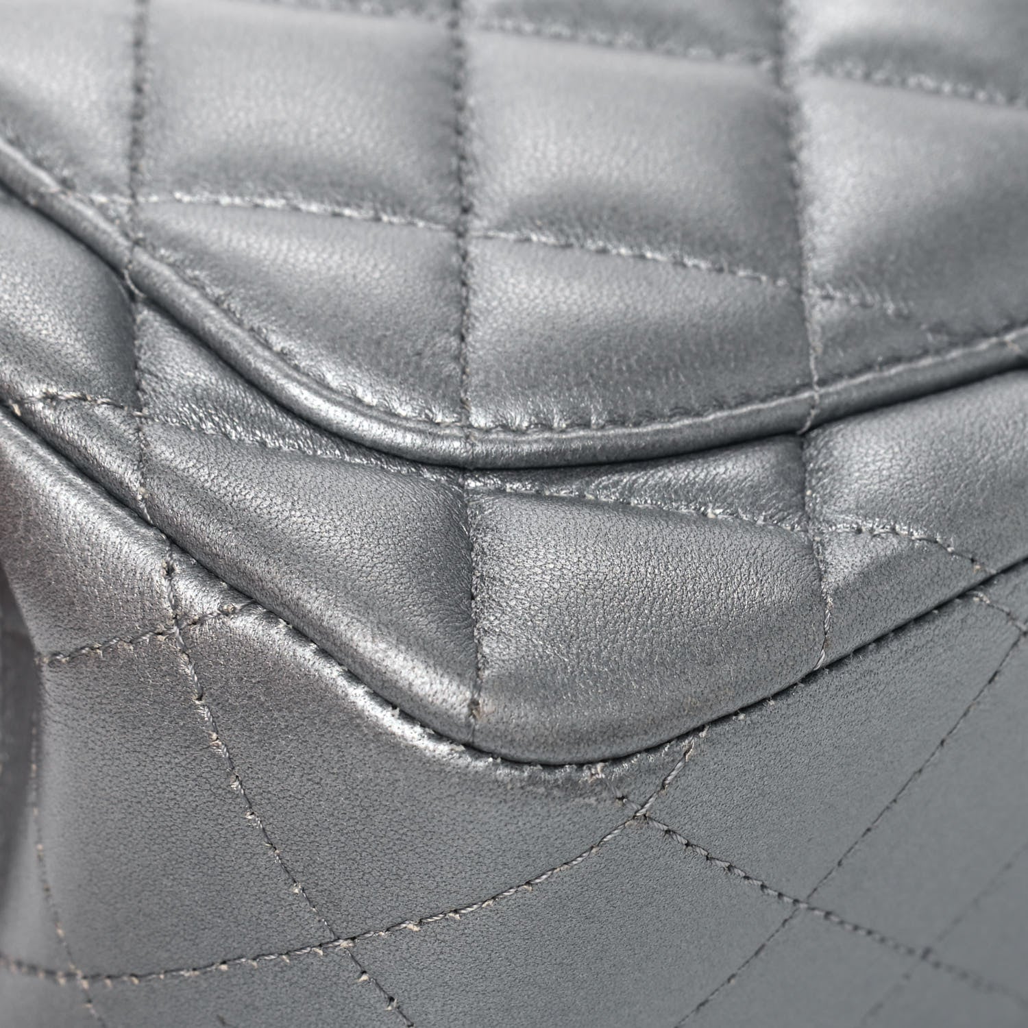 Chanel Metallic Lambskin Quilted Mini Square Flap Dark Silver 8 of 8