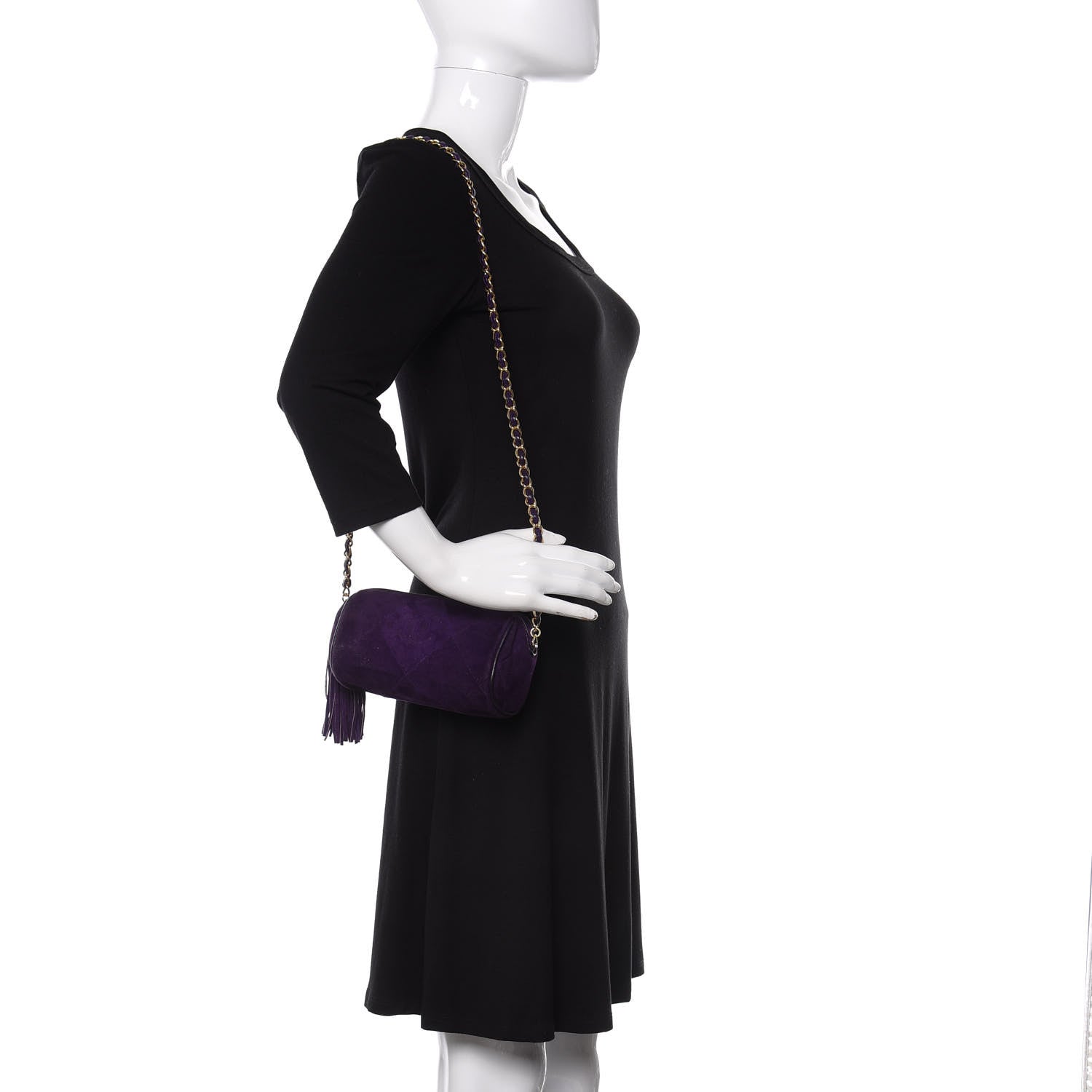Chanel Suede Quilted Small Tassel Shoulder Bag Purple 2 of 11