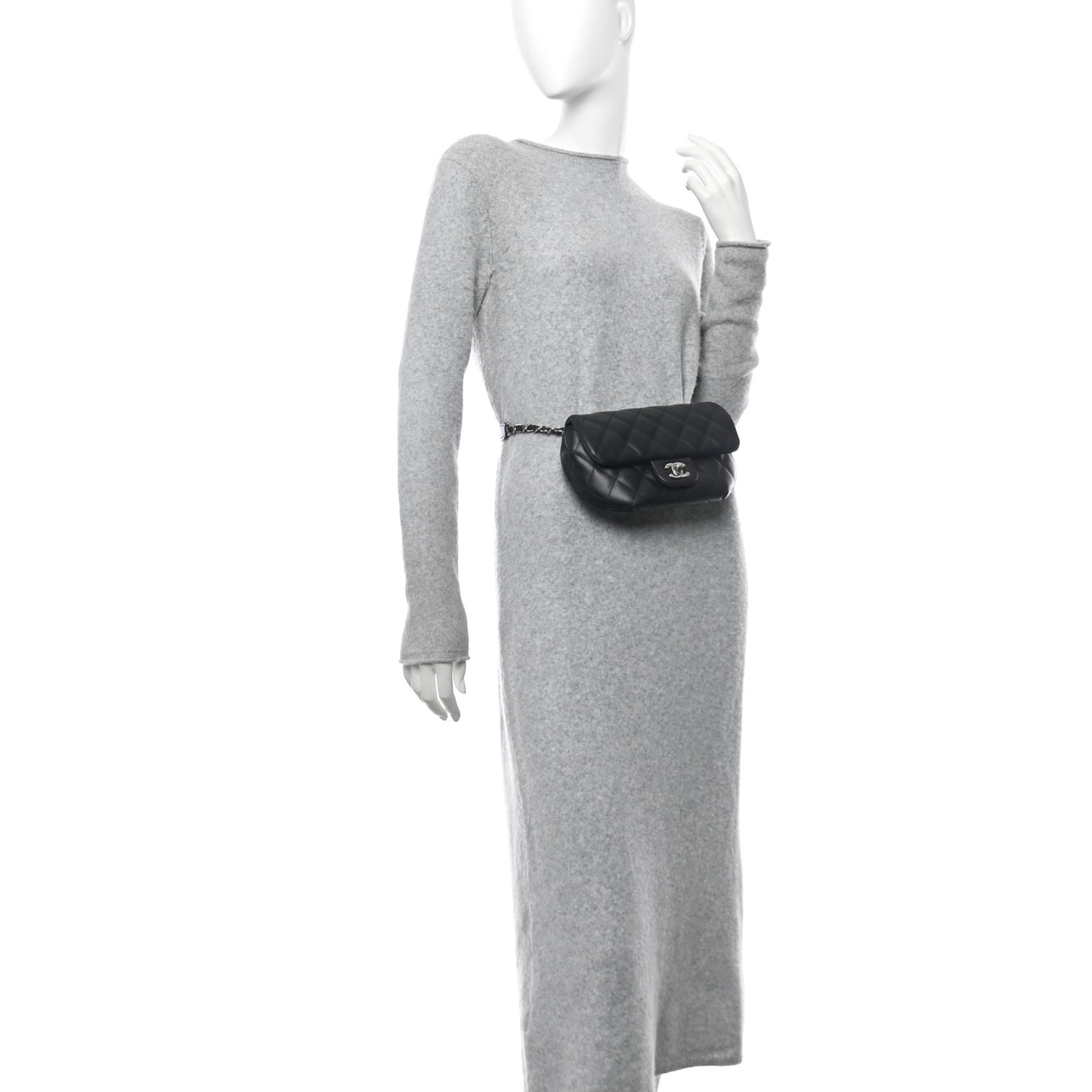 Calfskin Quilted CC Uniform Flap Belt Bag Black