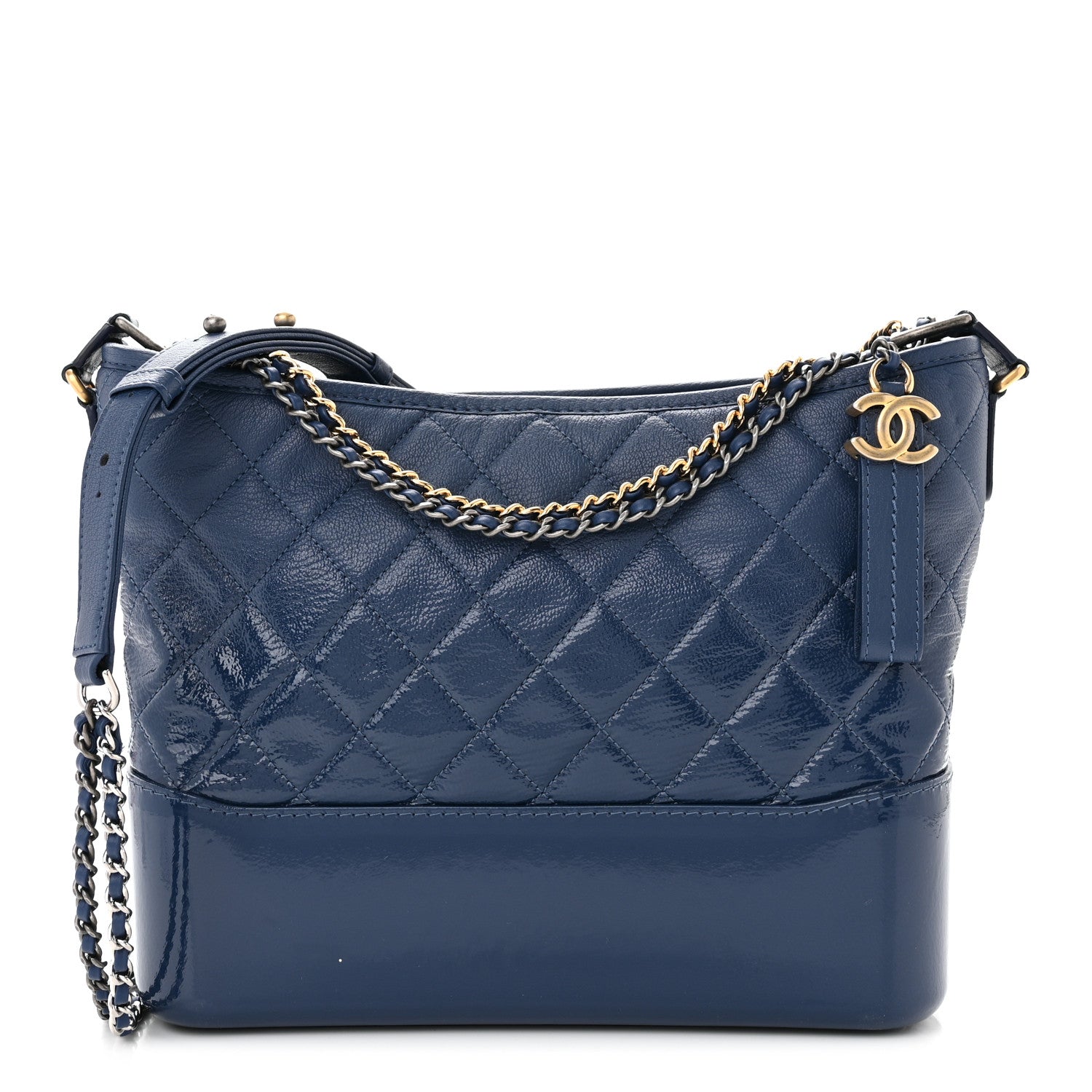 Chanel Patent Goatskin Quilted Medium Gabrielle Hobo Blue 1 of 13