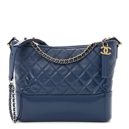 Chanel Patent Goatskin Quilted Medium Gabrielle Hobo Blue 1 of 13