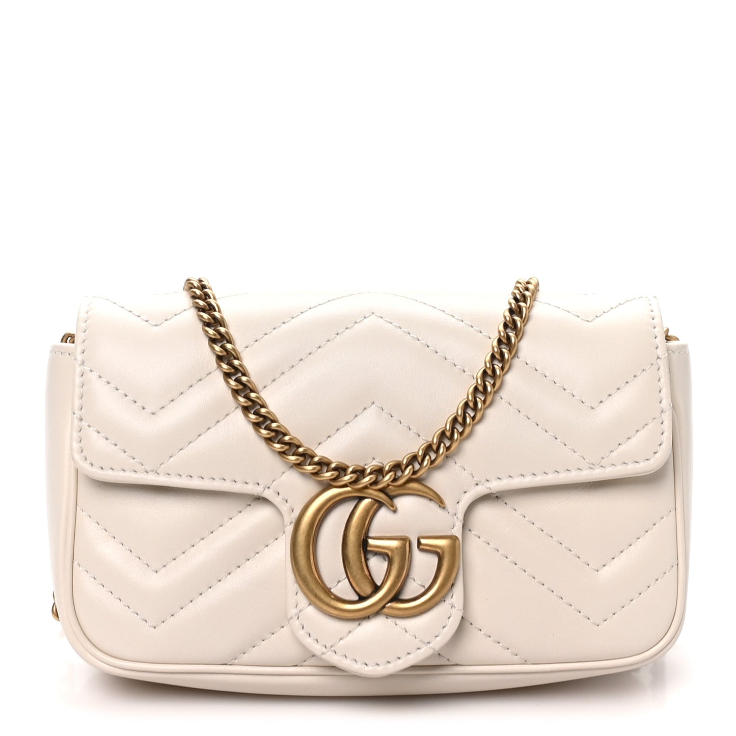 Calfskin Matelasse Super Mini GG Marmont Shoulder Bag White
