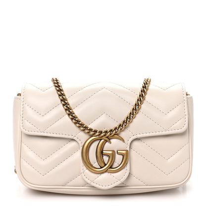 Gucci Calfskin Matelasse Super Mini GG Marmont Shoulder Bag White 1 of 11