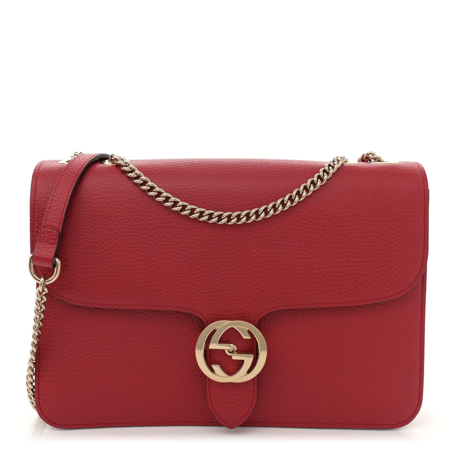 Gucci Dollar Calfskin Interlocking G Shoulder Bag Red 1 of 12