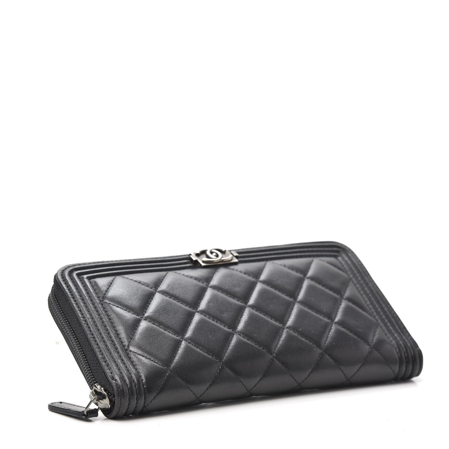Lambskin Quilted Boy Zip Around Wallet Black