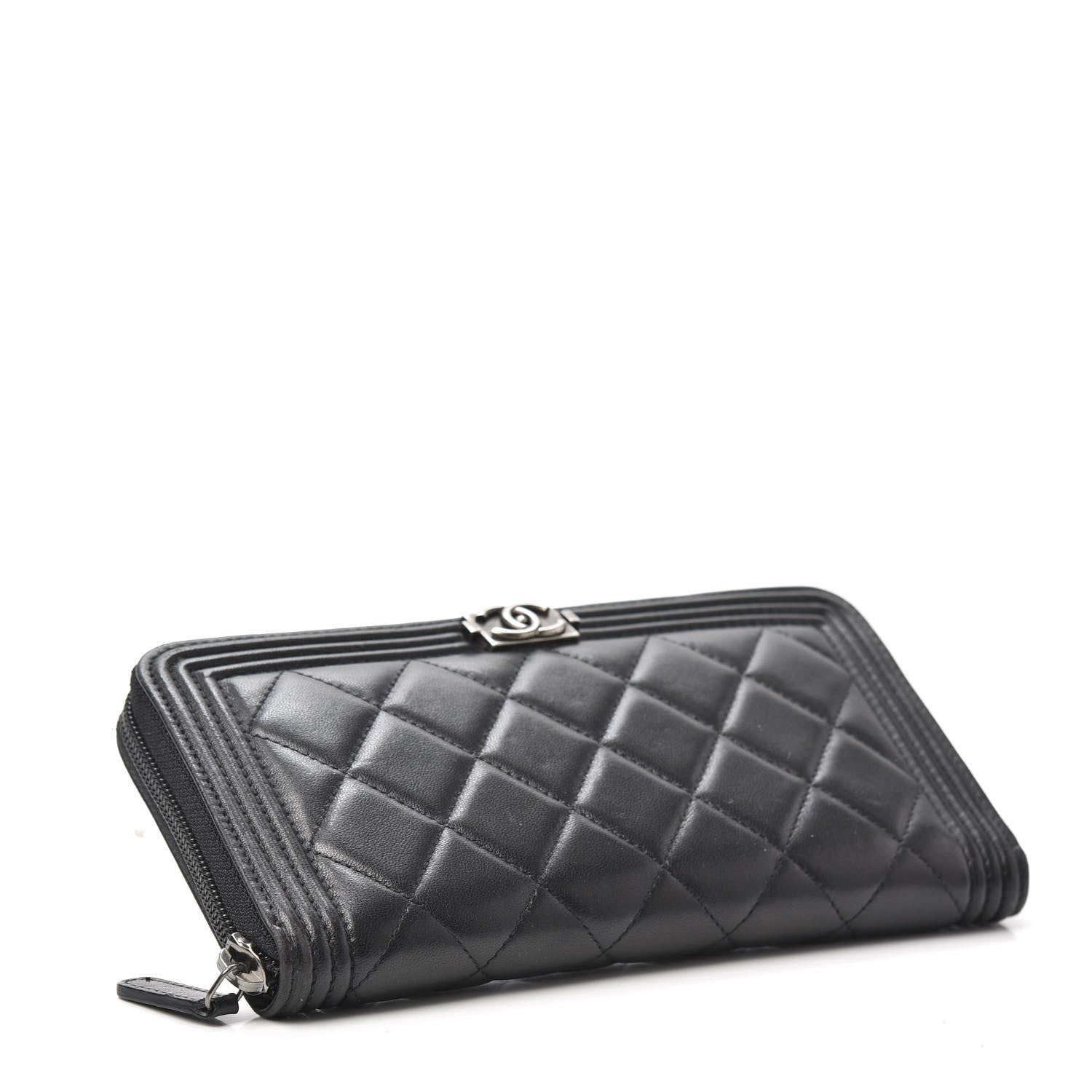 Chanel Lambskin Quilted Boy Zip Around Wallet Black 4 of 8
