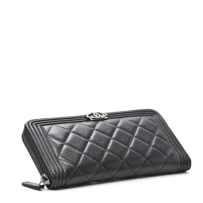 Chanel Lambskin Quilted Boy Zip Around Wallet Black 4 of 8