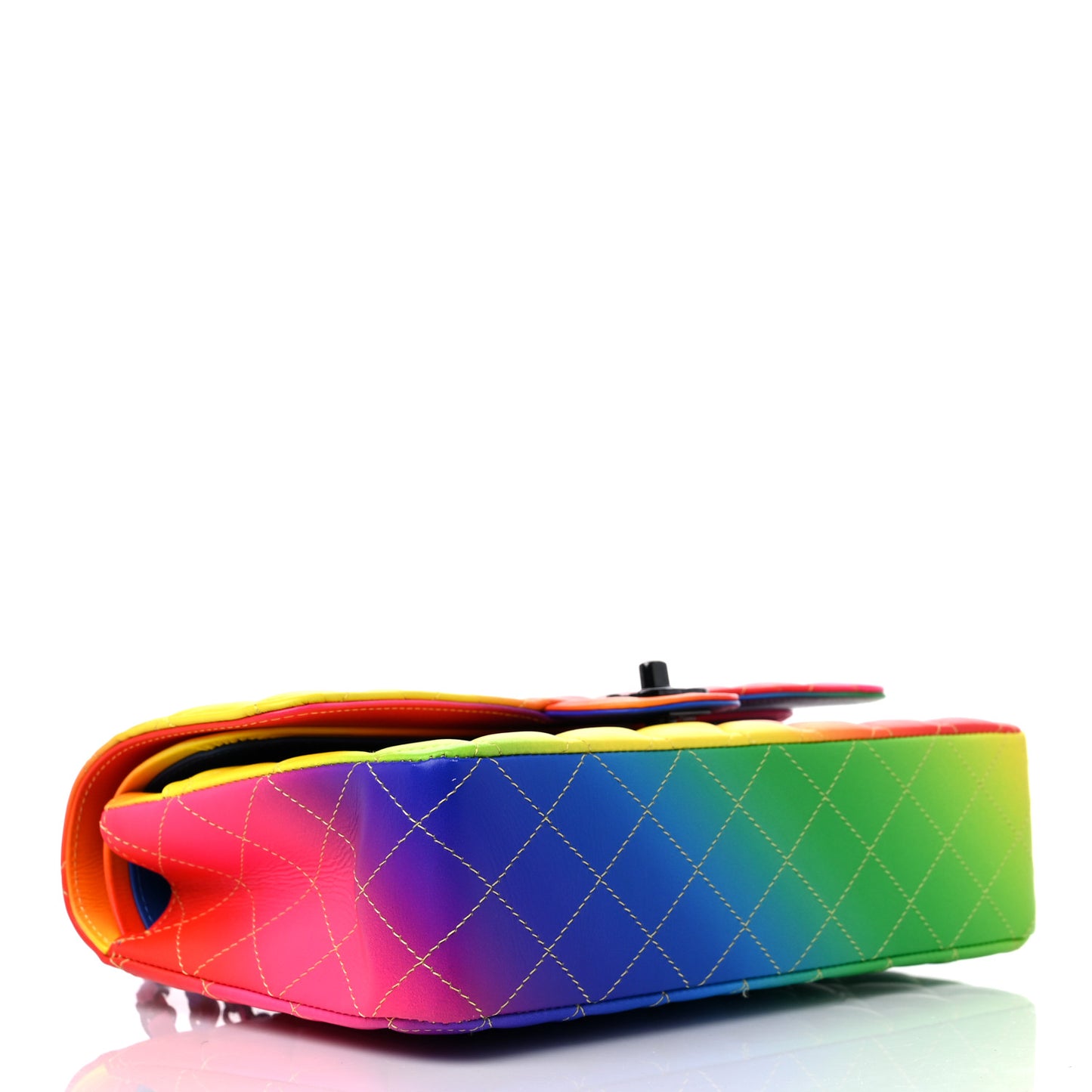 Calfskin Quilted Medium Rainbow Double Flap Multicolor