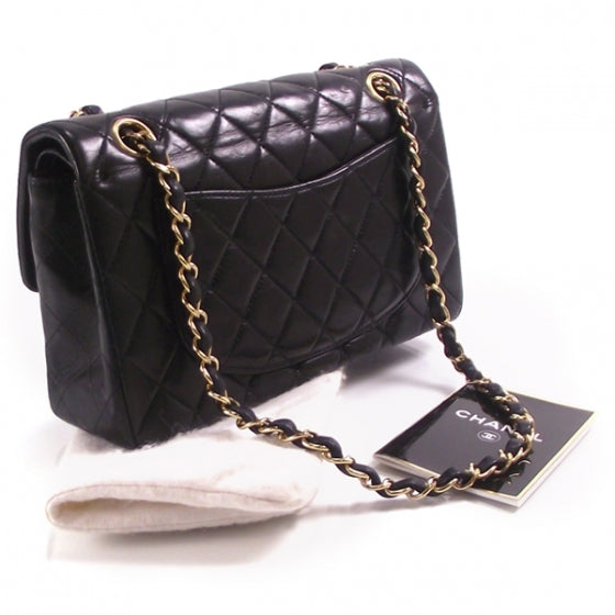 Lambskin Quilted Medium Double Flap Black